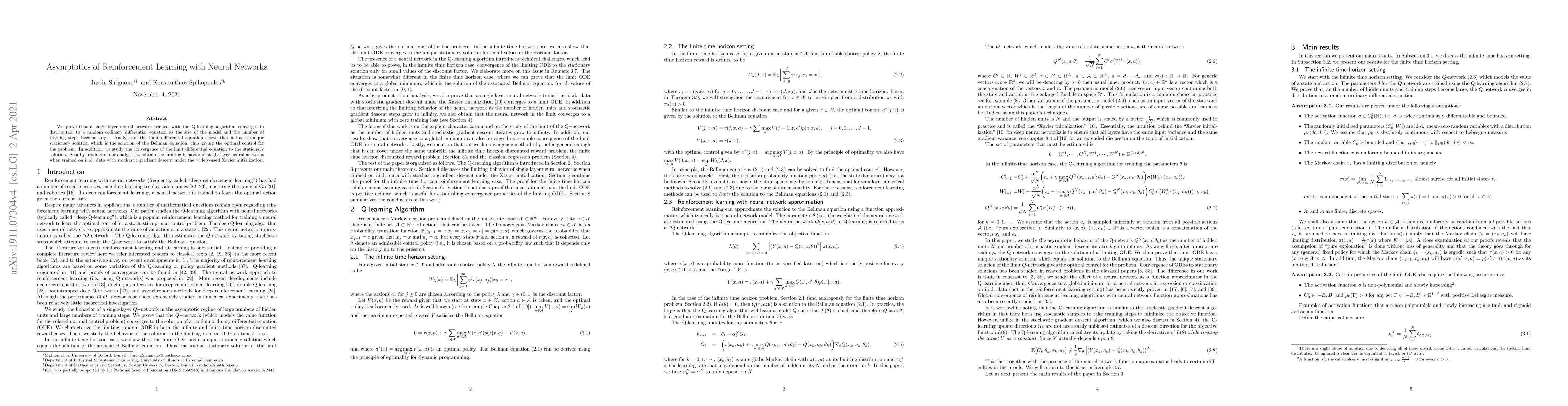 Thumbnail for Asymptotics of Reinforcement Learning with Neural Networks