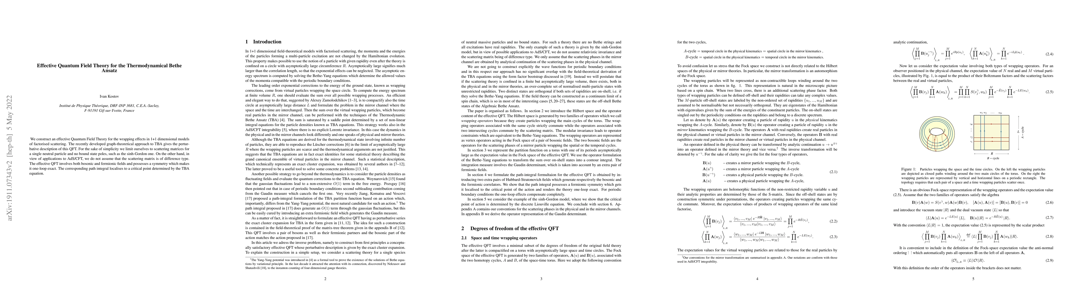 Thumbnail for Effective Quantum Field Theory for the Thermodynamical Bethe Ansatz