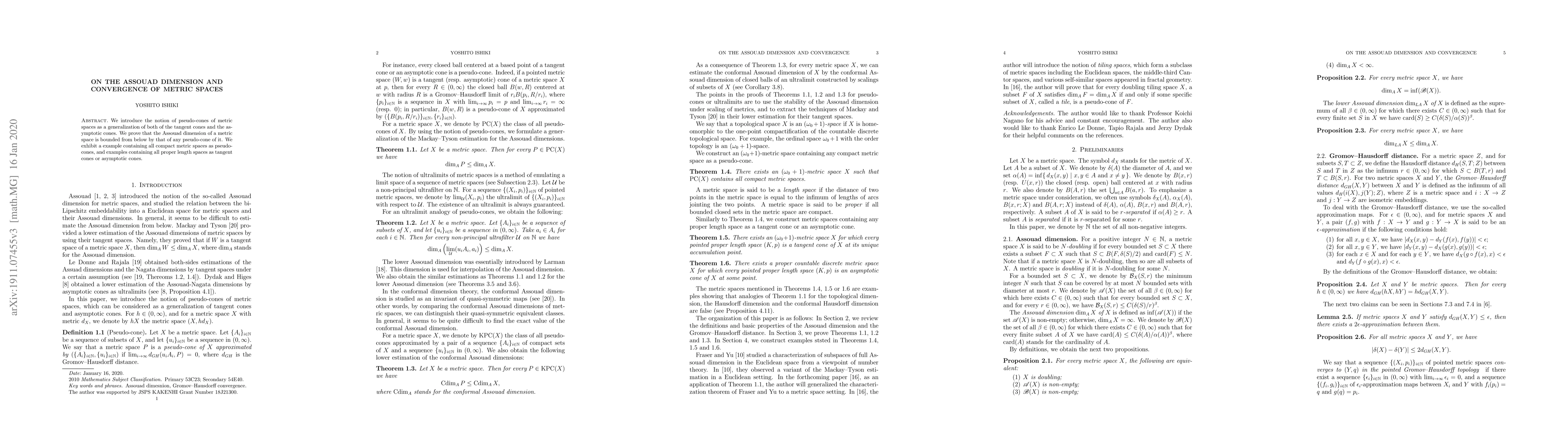 Thumbnail for On the Assouad dimension and convergence of metric spaces