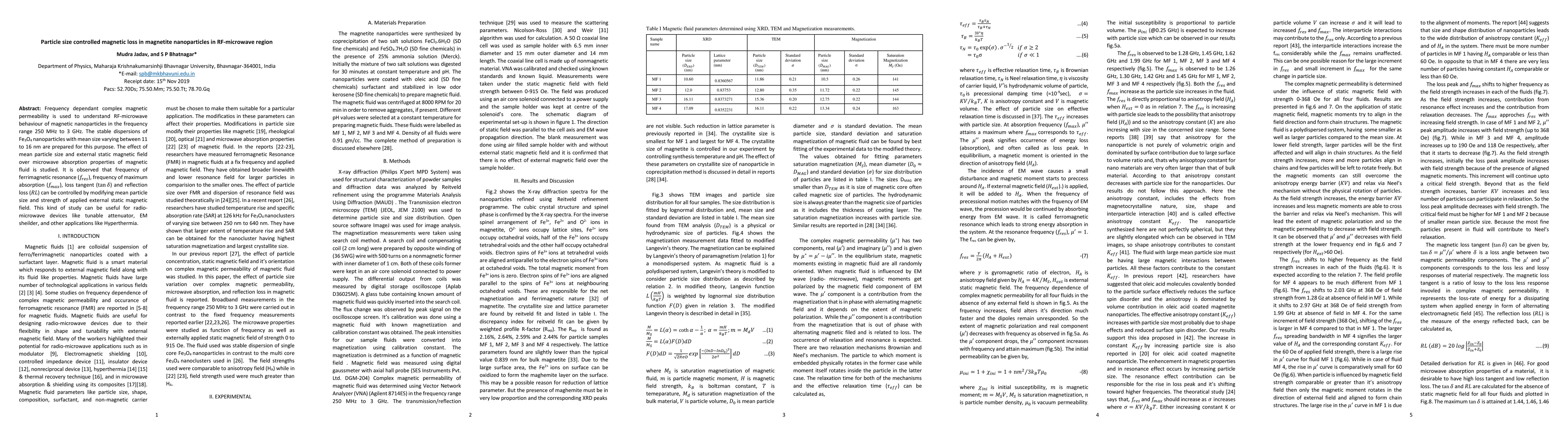 Thumbnail for Particle size controlled magnetic loss in magnetite nanoparticles in
  RF-microwave region