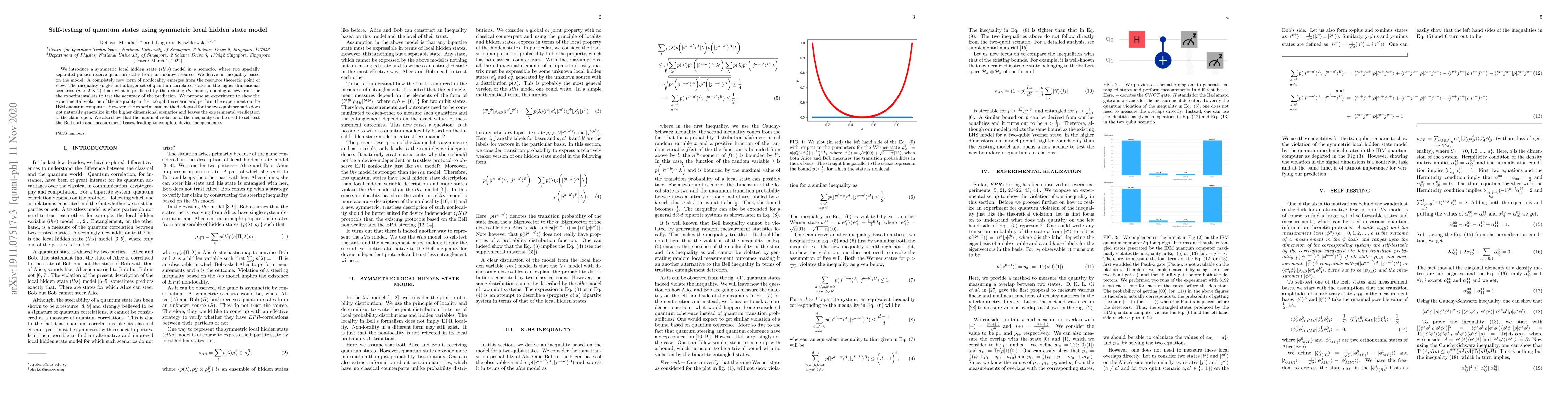 Thumbnail for Self-testing of quantum states using symmetric local hidden state model