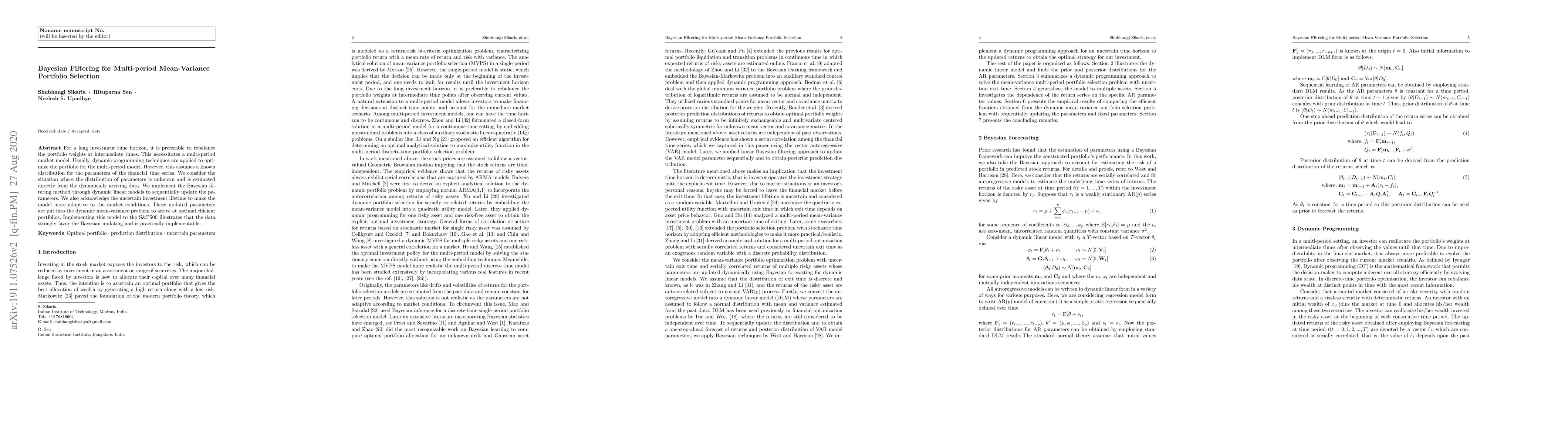 Thumbnail for Bayesian Filtering for Multi-period Mean-Variance Portfolio Selection