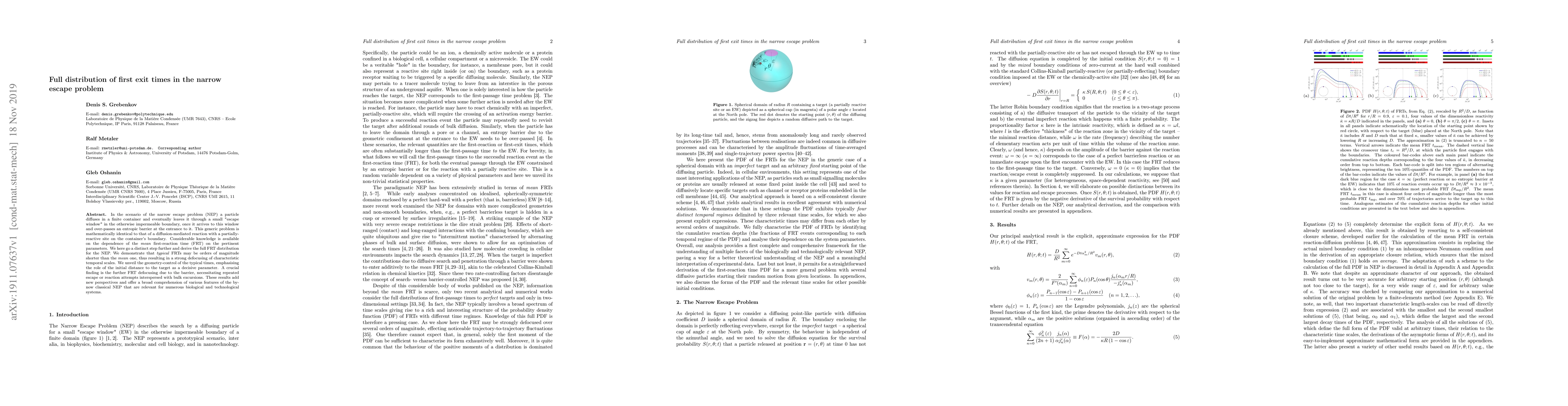 Thumbnail for Full distribution of first exit times in the narrow escape problem