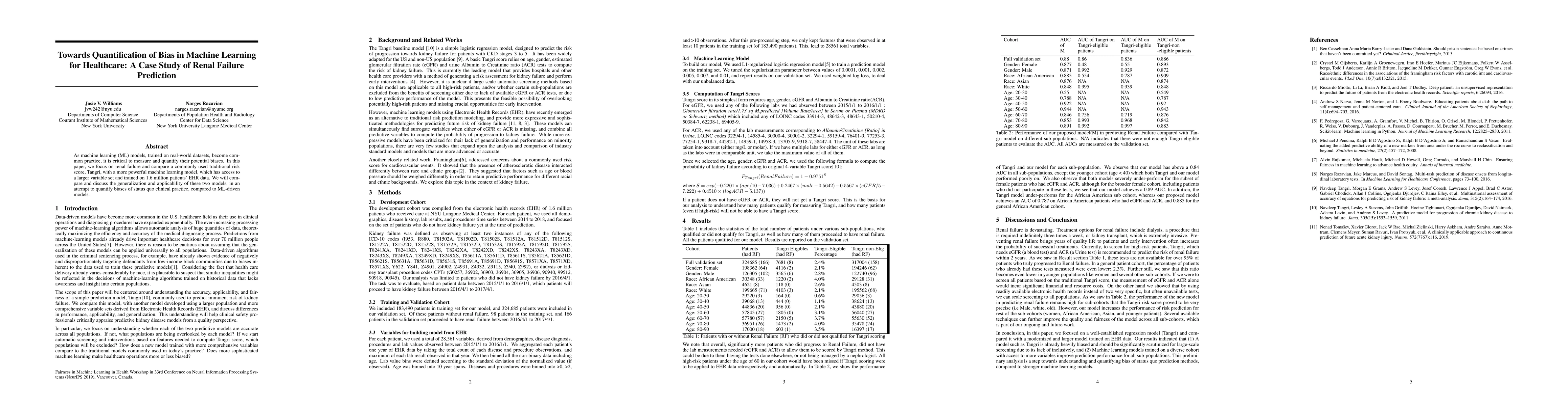 Thumbnail for Towards Quantification of Bias in Machine Learning for Healthcare: A
  Case Study of Renal Failure Prediction
