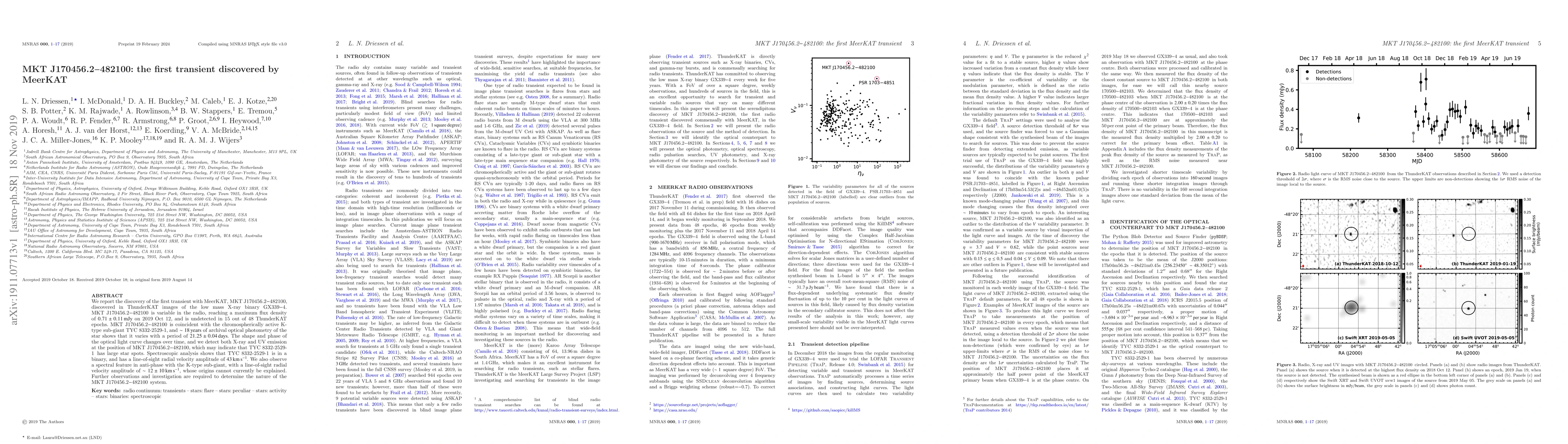 Thumbnail for MKT J170456.2-482100: the first transient discovered by MeerKAT