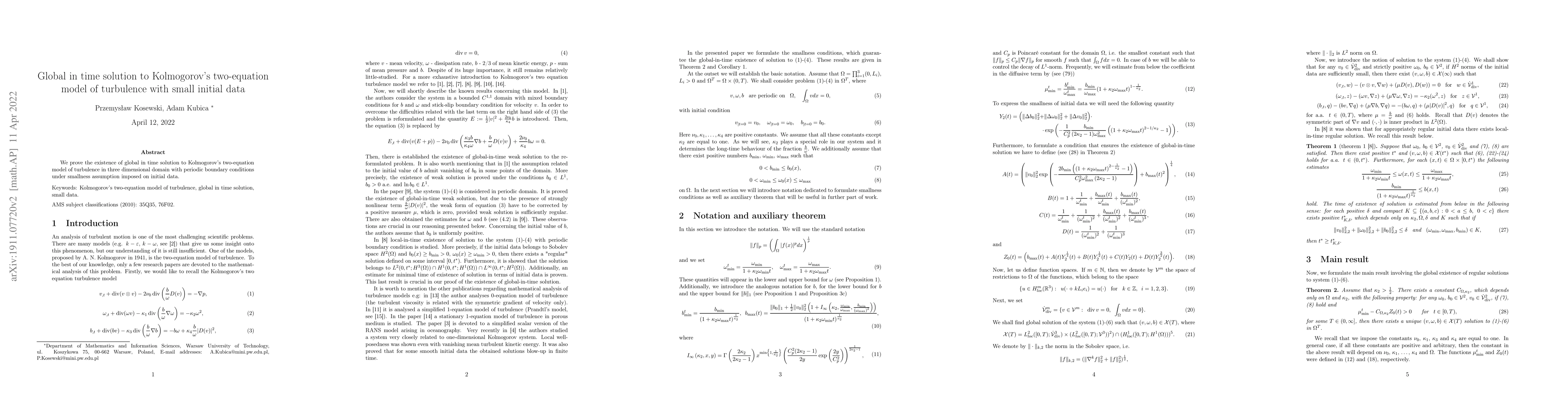 Thumbnail for Global in time solution to Kolmogorov's two-equation model of turbulence
  with small initial data
