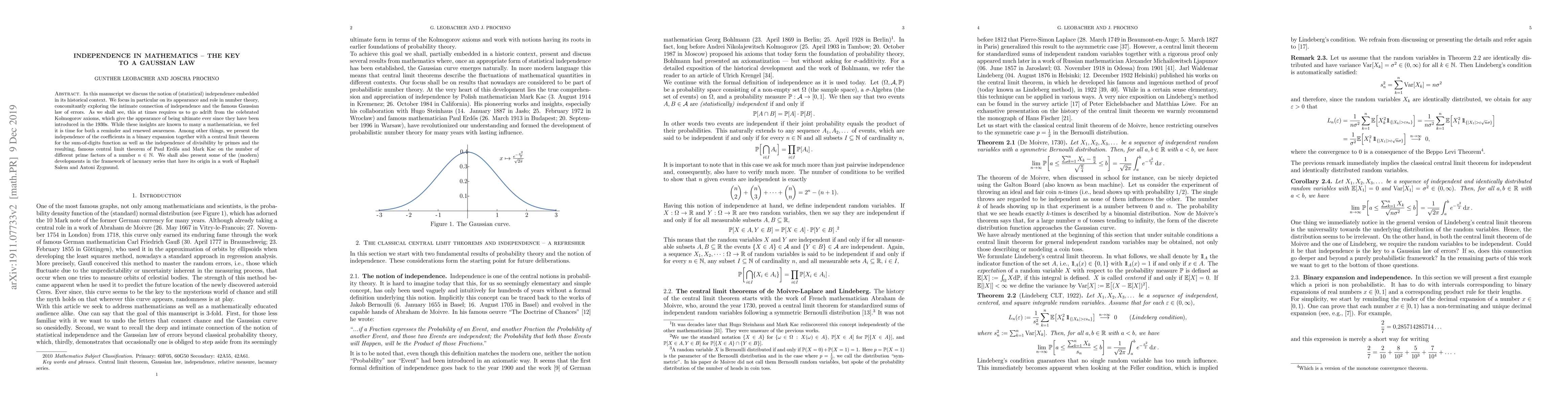 Thumbnail for Independence in Mathematics -- the key to a Gaussian law