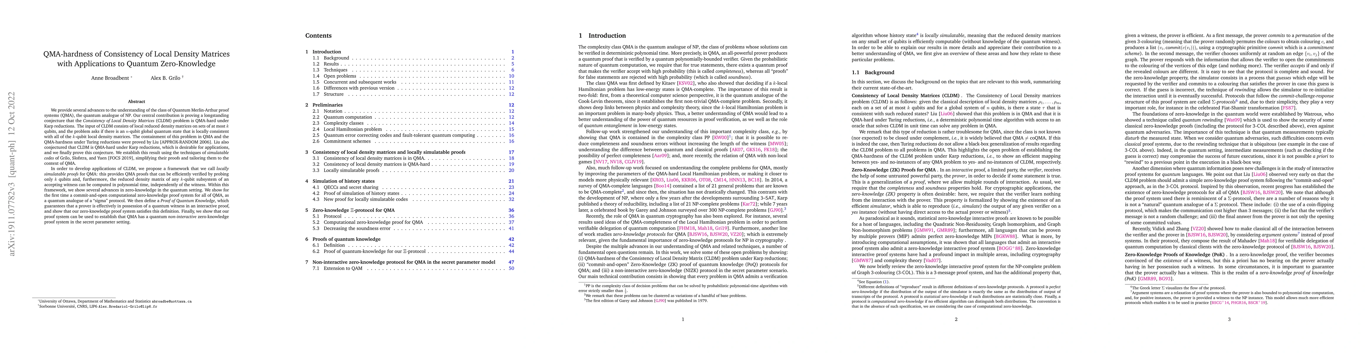 Thumbnail for QMA-hardness of Consistency of Local Density Matrices with Applications
  to Quantum Zero-Knowledge