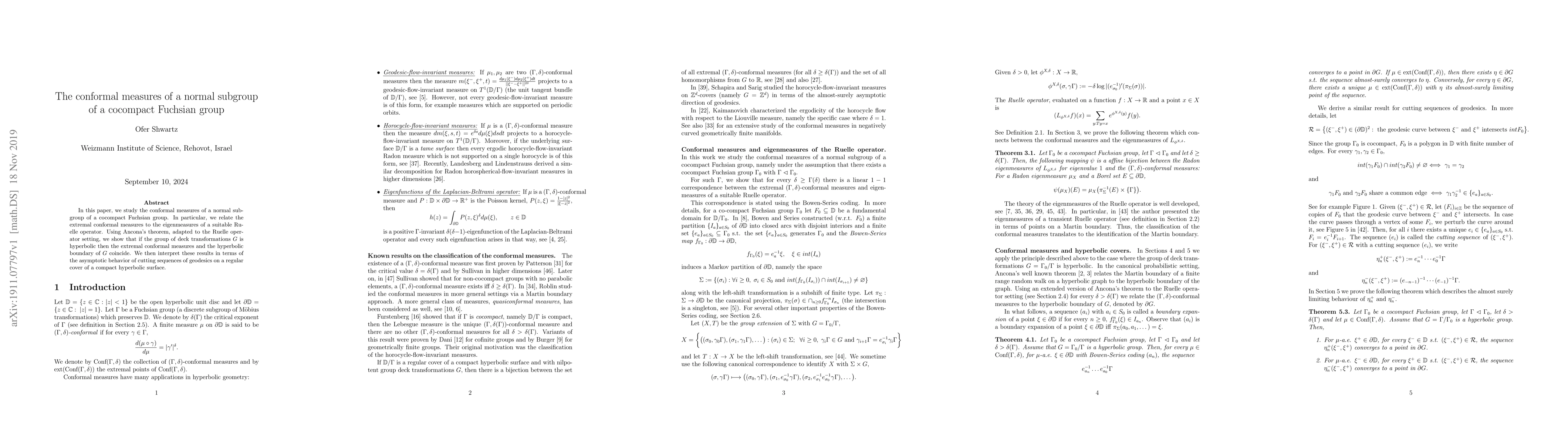 Thumbnail for The conformal measures of a normal subgroup of a cocompact Fuchsian
  group