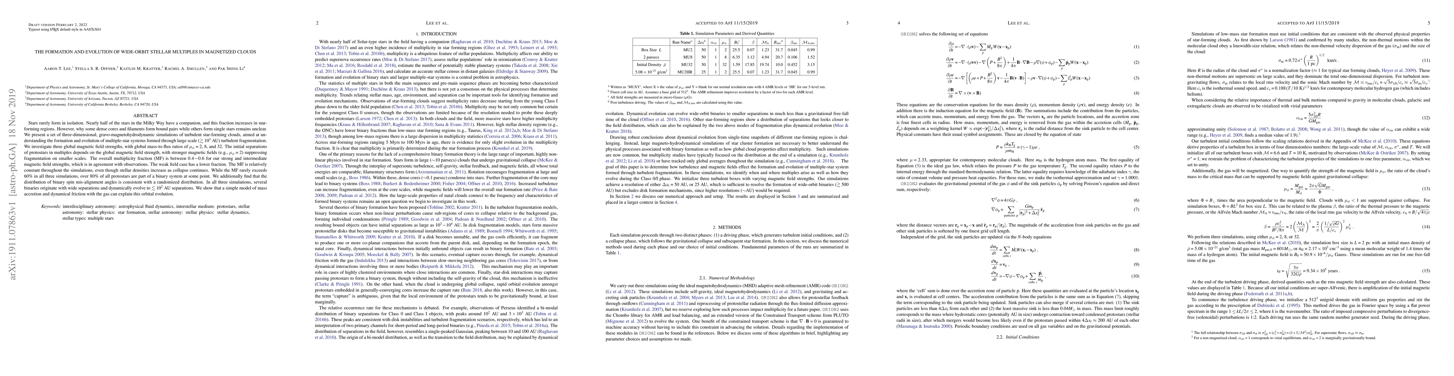 Thumbnail for The Formation and Evolution of Wide-Orbit Stellar Multiples In
  Magnetized Clouds