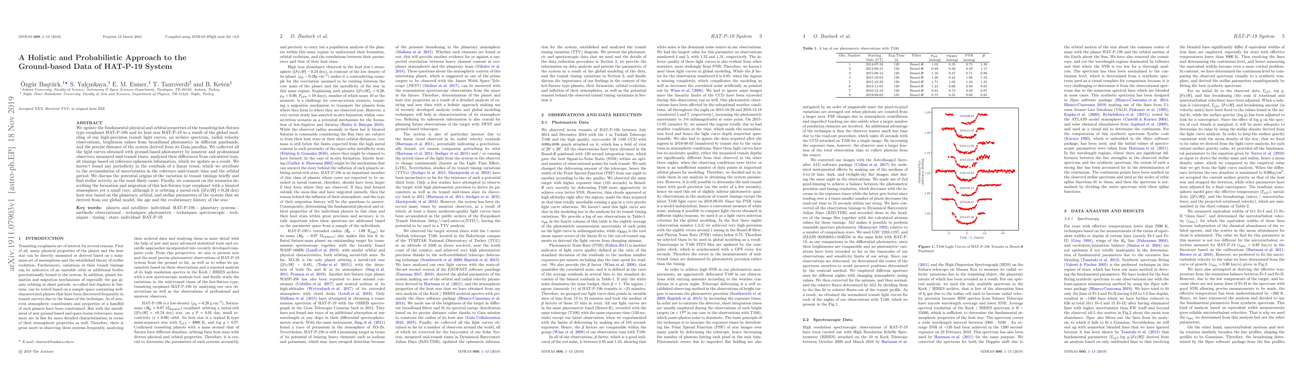 Thumbnail for A Holistic and Probabilistic Approach to the Ground-based Data of
  HAT-P-19 System