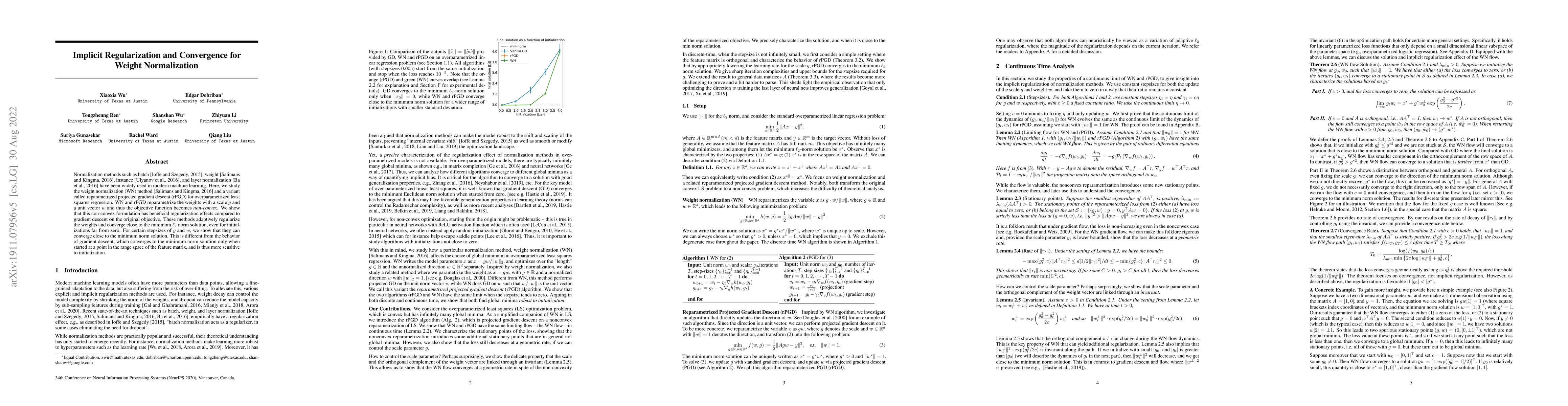 Thumbnail for Implicit Regularization and Convergence for Weight Normalization