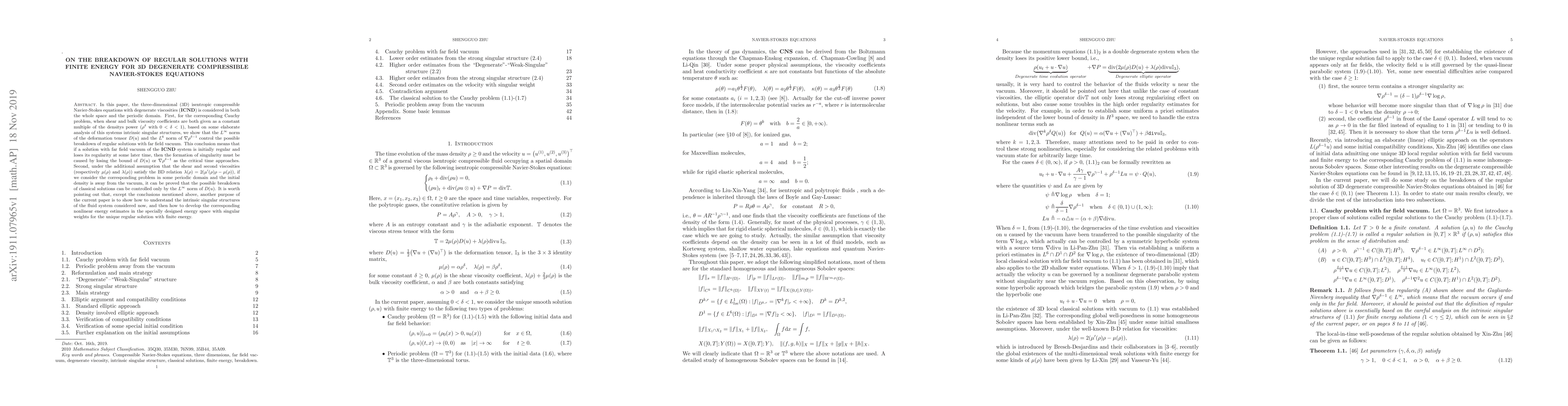 Thumbnail for On the breakdown of regular solutions with finite energy for 3D
  degenerate compressible Navier-Stokes equations