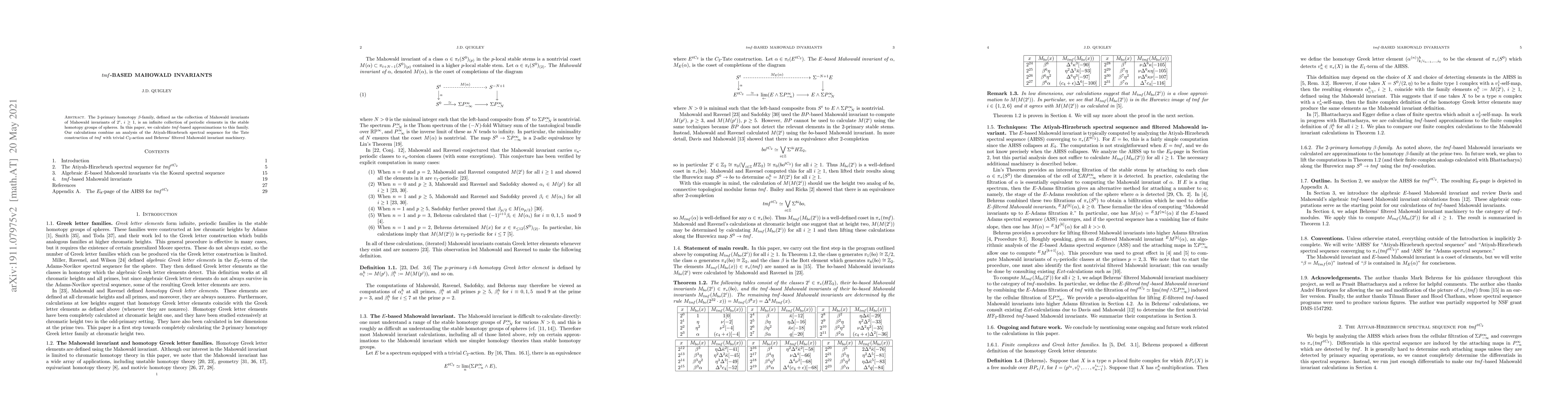 Thumbnail for $\mathit{tmf}$-based Mahowald invariants