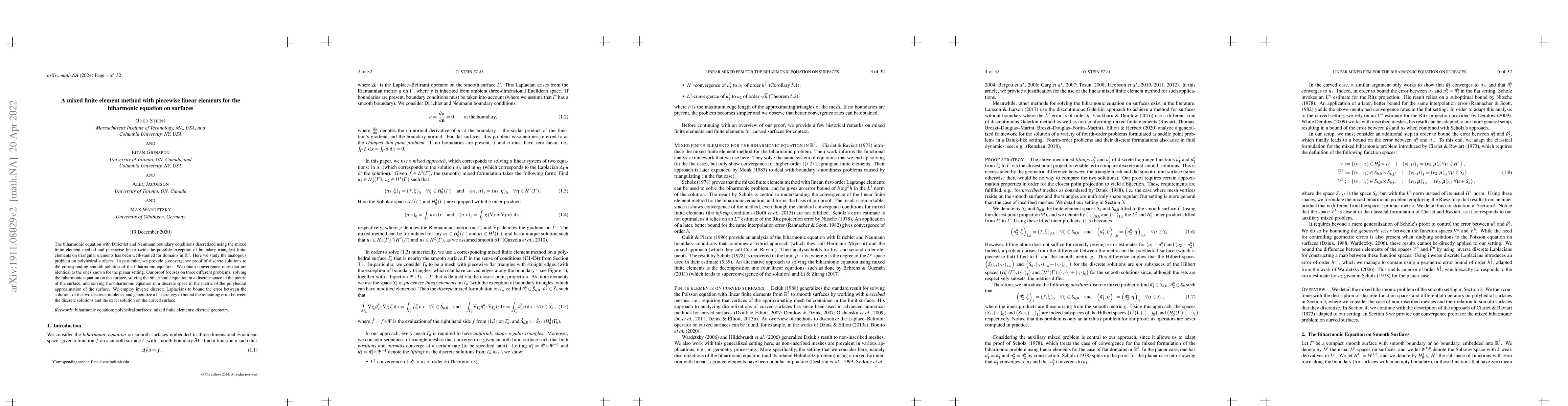 Thumbnail for A mixed finite element method with piecewise linear elements for the
  biharmonic equation on surfaces