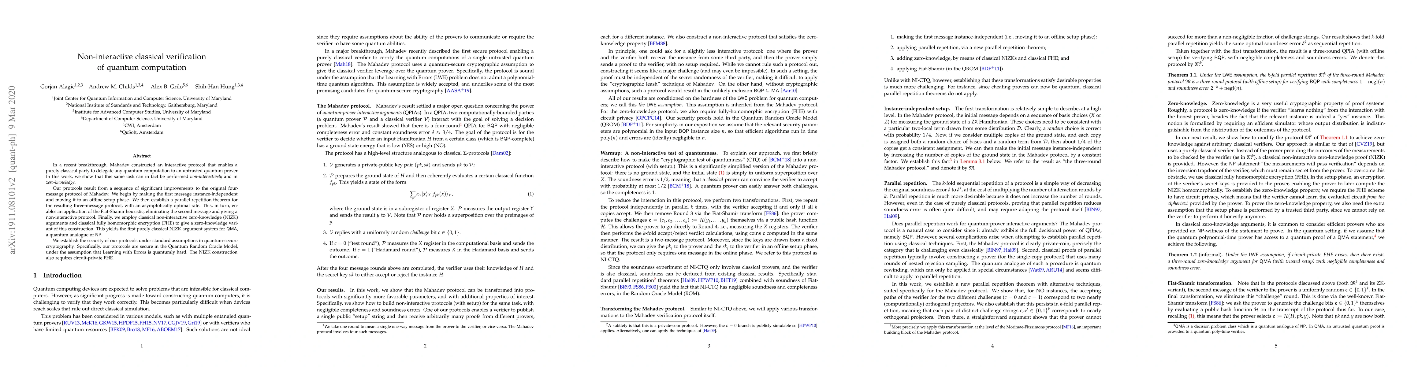 Thumbnail for Non-interactive classical verification of quantum computation