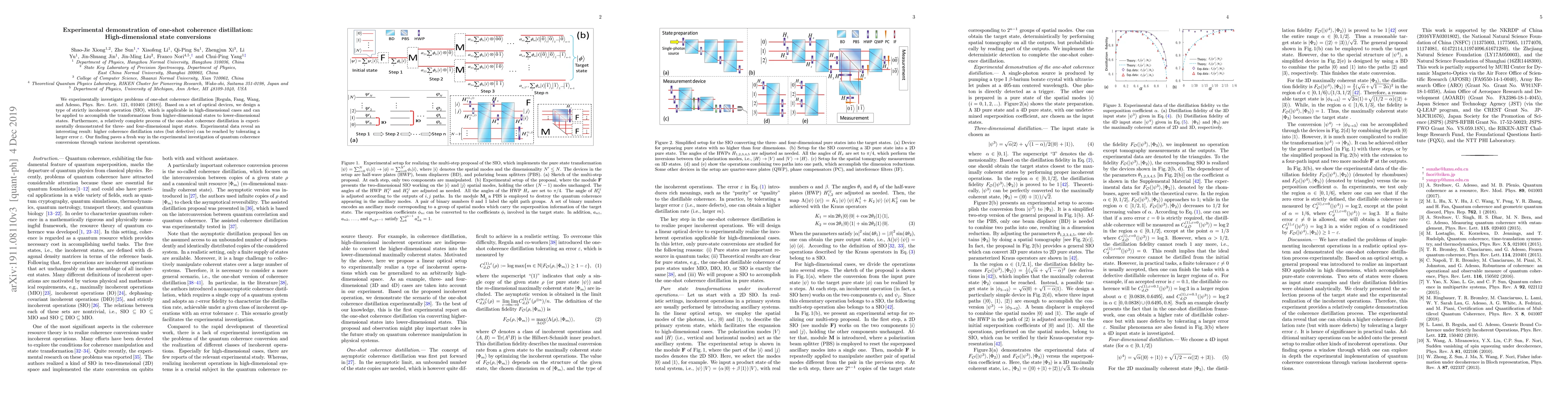 Thumbnail for Experimental demonstration of one-shot coherence distillation:
  High-dimensional state conversions