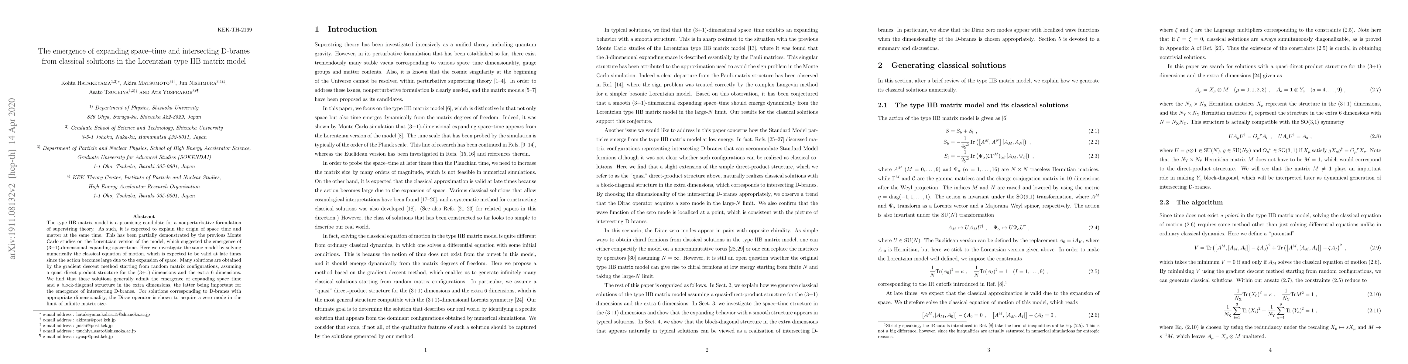 Thumbnail for The emergence of expanding space-time and intersecting D-branes from
  classical solutions in the Lorentzian type IIB matrix model
