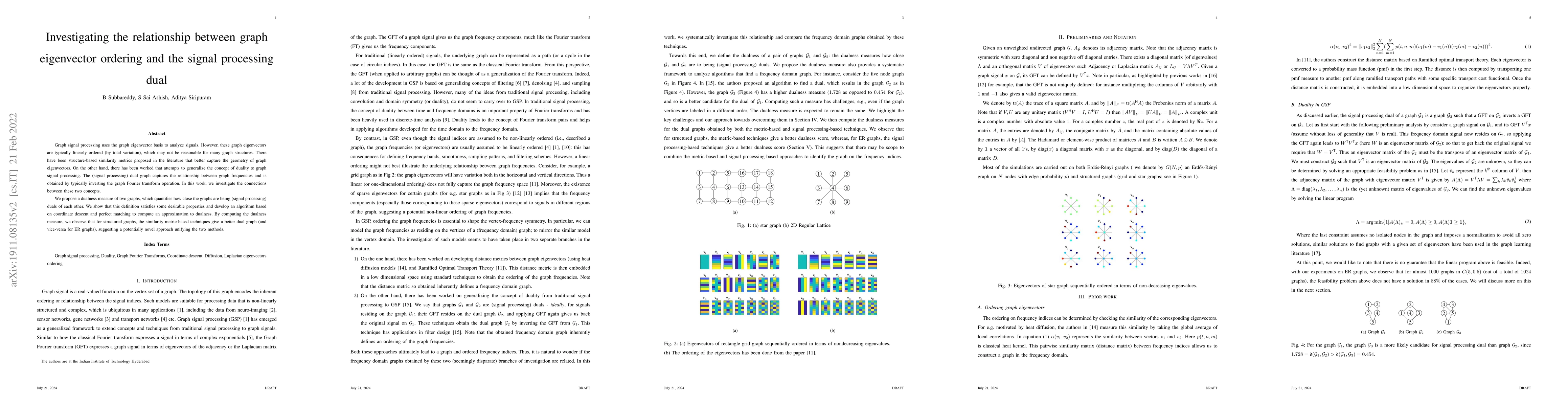 Thumbnail for Investigating the relationship between graph eigenvector ordering and
  the signal processing dual
