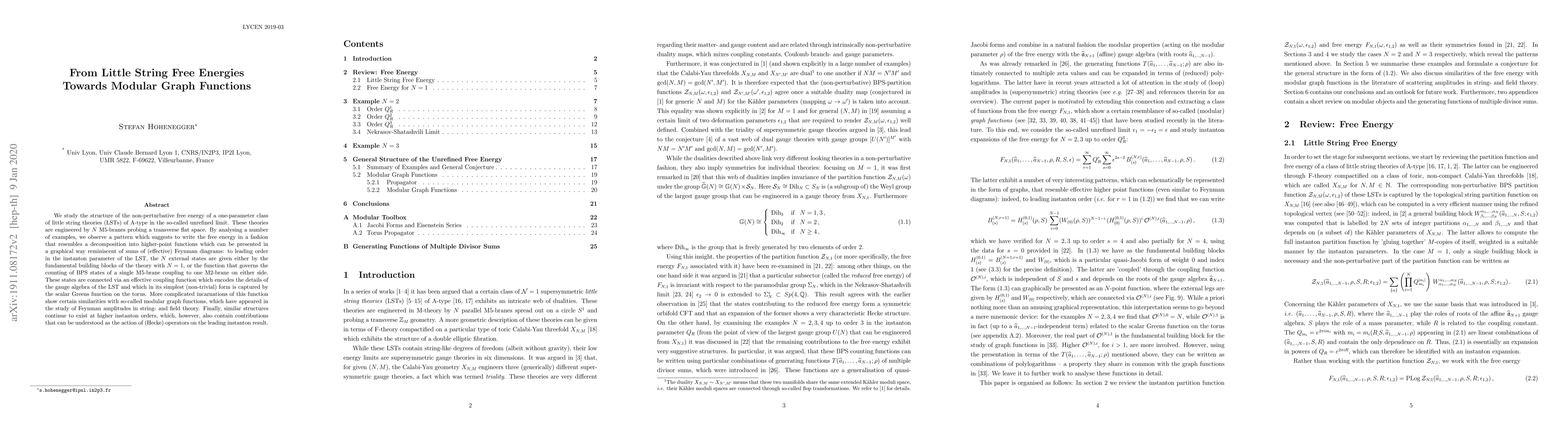 Thumbnail for From Little String Free Energies Towards Modular Graph Functions