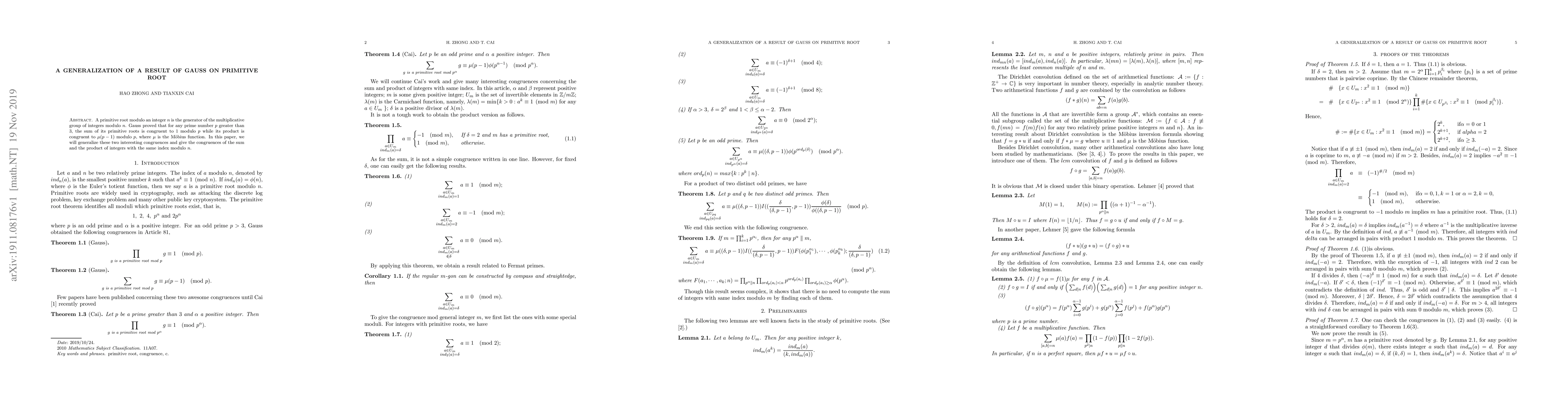 Thumbnail for A Generalization of A Result of Gauss on Primitive Root