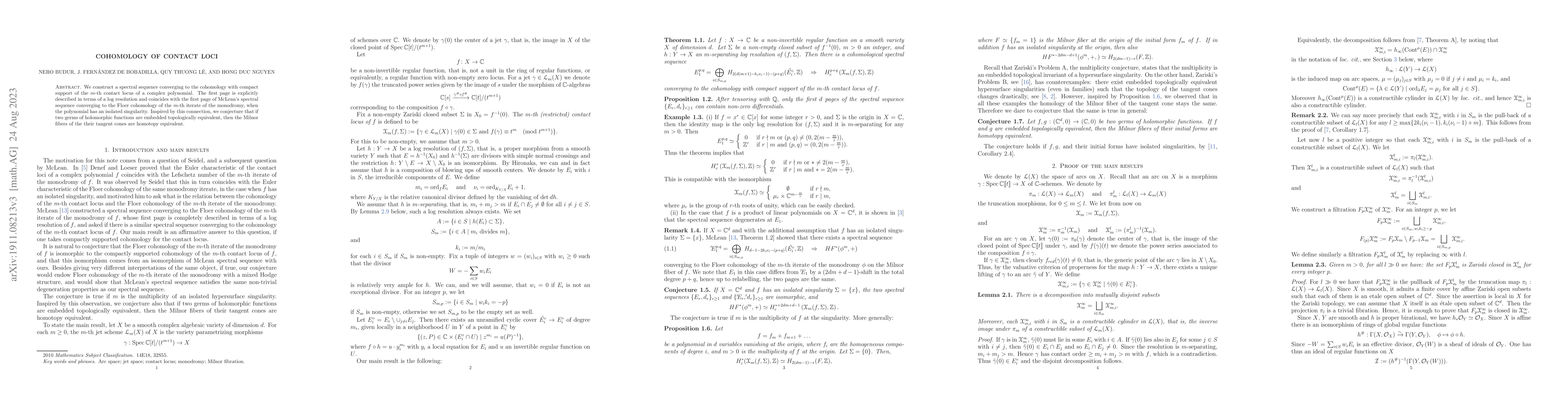 Thumbnail for Cohomology of contact loci