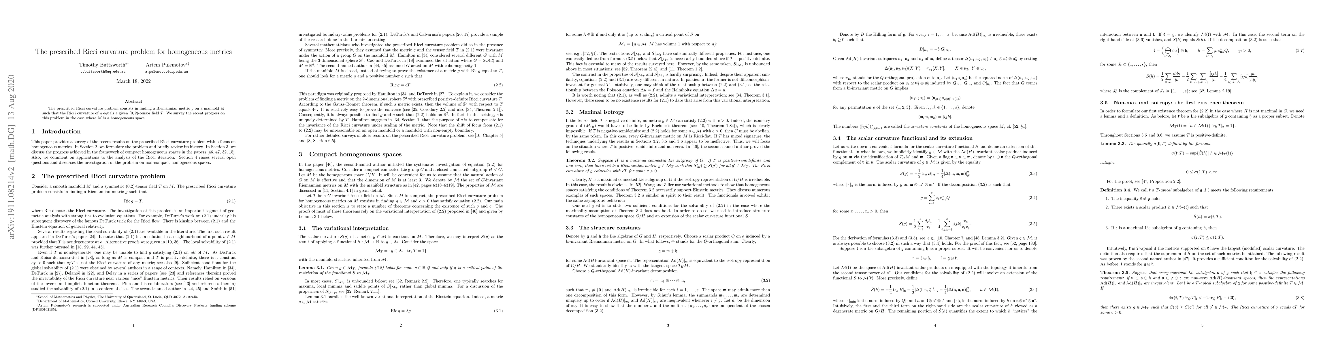 Thumbnail for The Prescribed Ricci Curvature Problem for Homogeneous Metrics