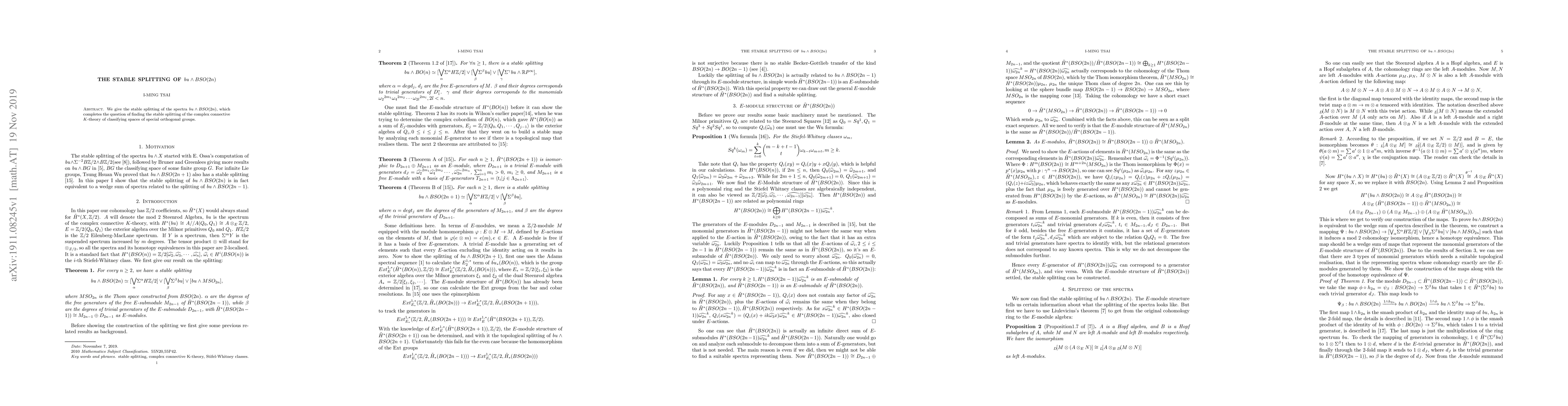 Thumbnail for The stable splitting of $bu\wedge BSO(2n)$