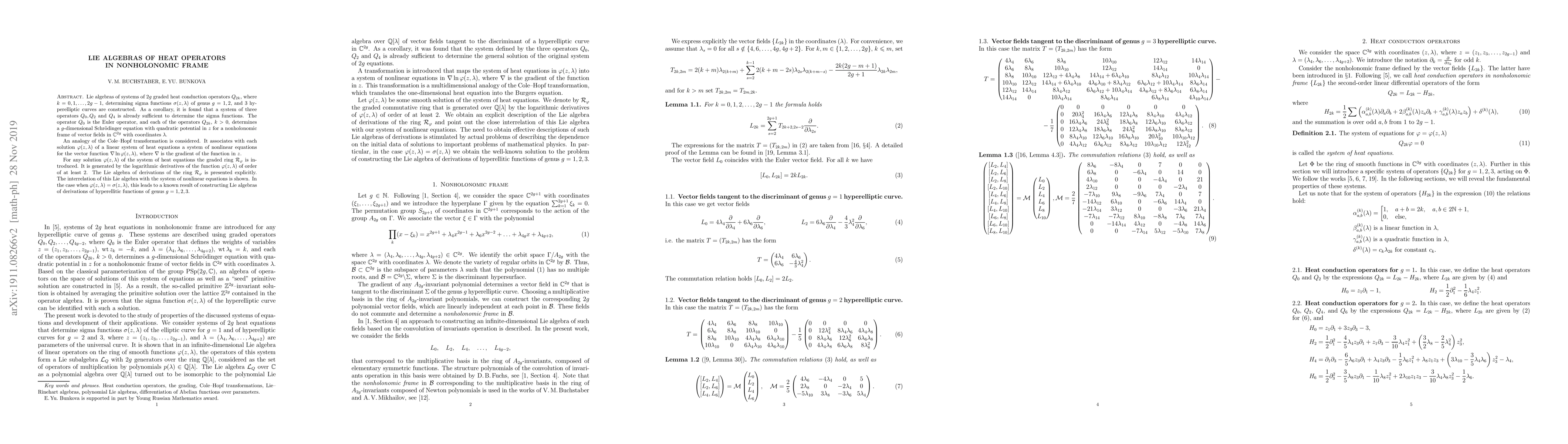 Thumbnail for Lie Algebras of Heat Operators in Nonholonomic Frame