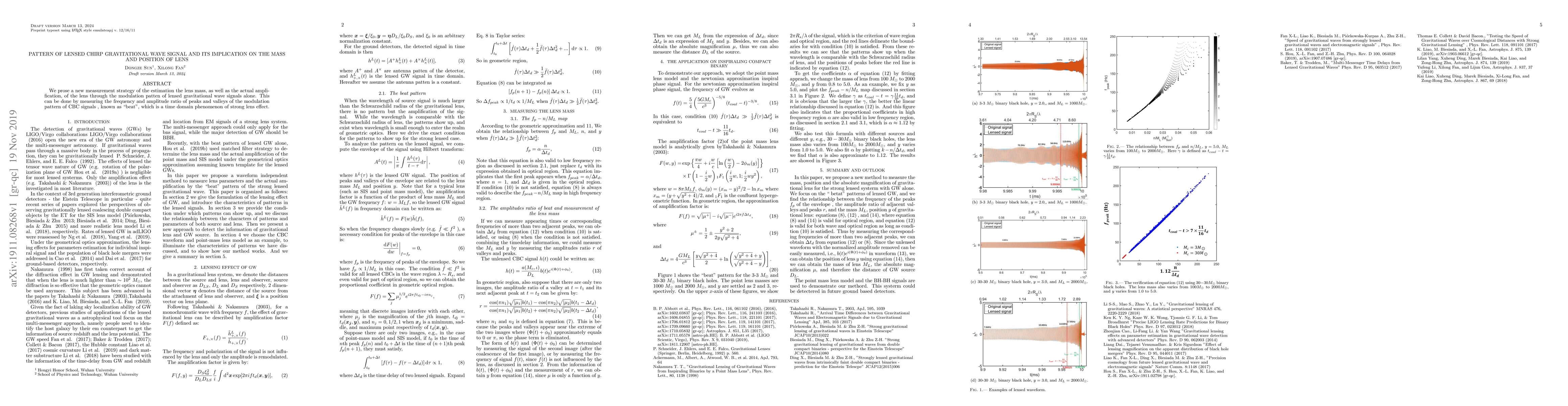 Thumbnail for Pattern of lensed chirp gravitational wave signal and its implication on
  the mass and position of lens