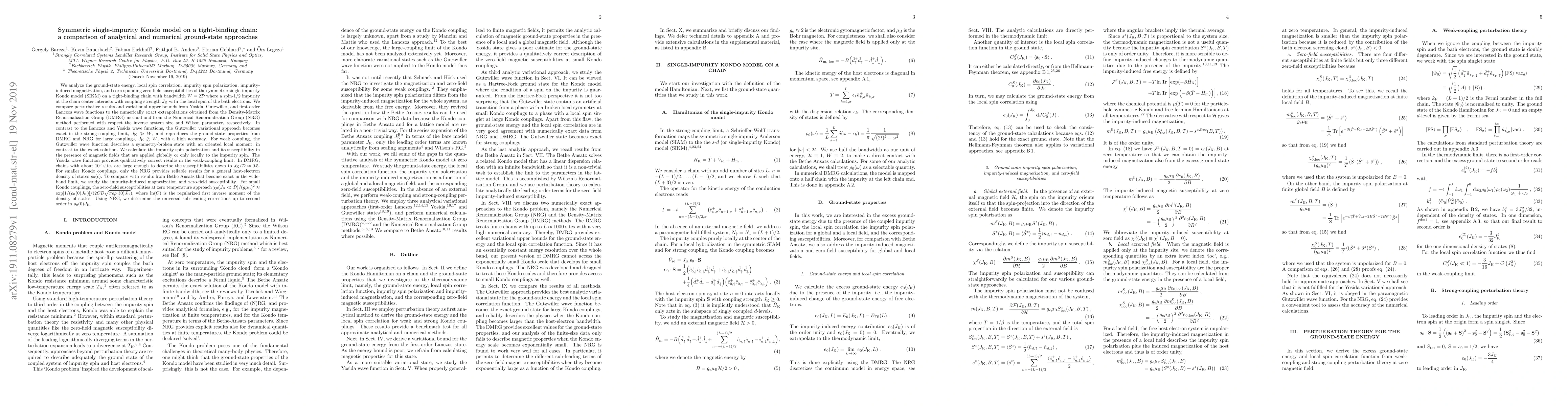 Thumbnail for Symmetric single-impurity Kondo model on a tight-binding chain: a
  comparison of analytical and numerical ground-state approaches