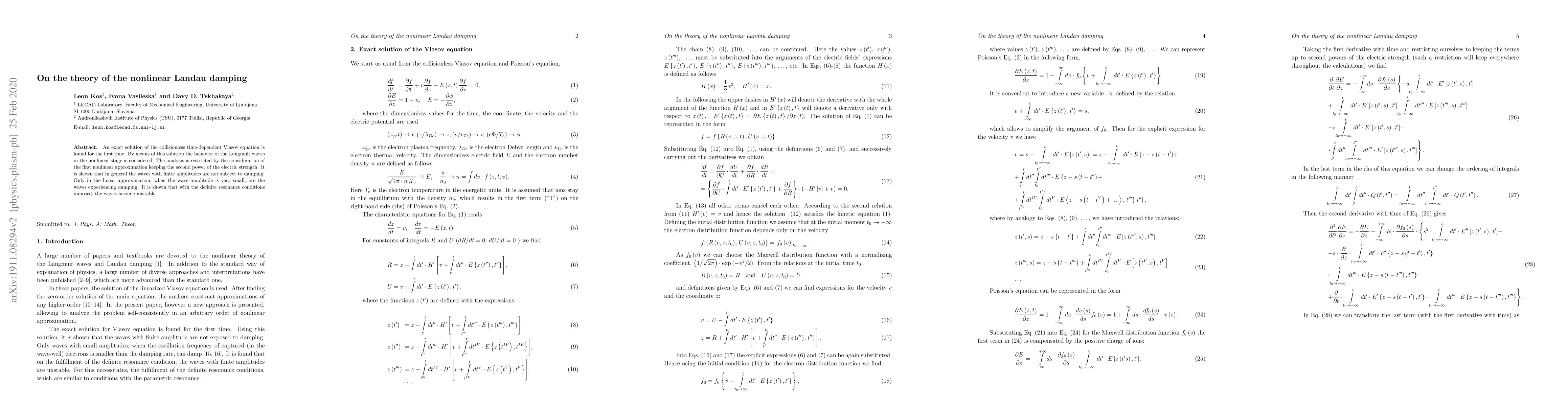 Thumbnail for On the theory of the nonlinear Landau damping