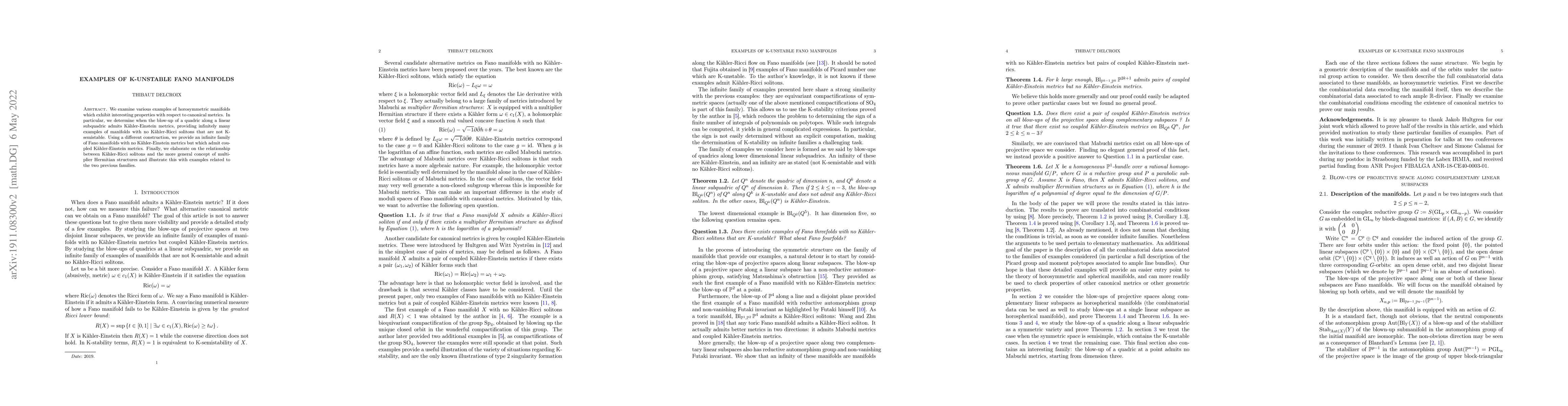 Thumbnail for Examples of K-unstable Fano manifolds