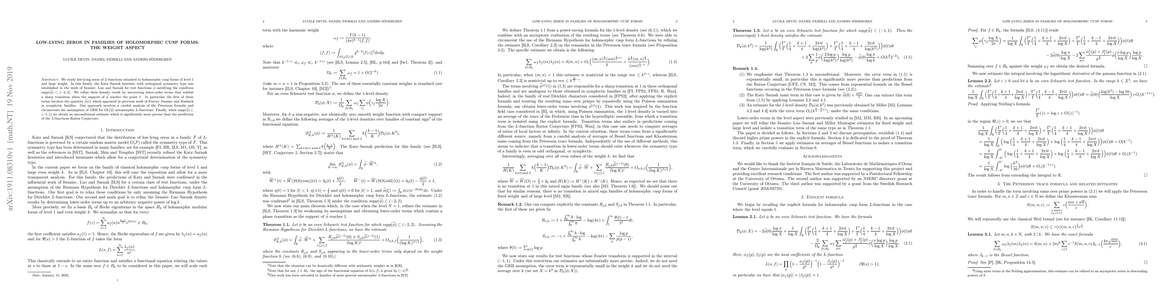 Thumbnail for Low-lying zeros in families of holomorphic cusp forms: the weight aspect