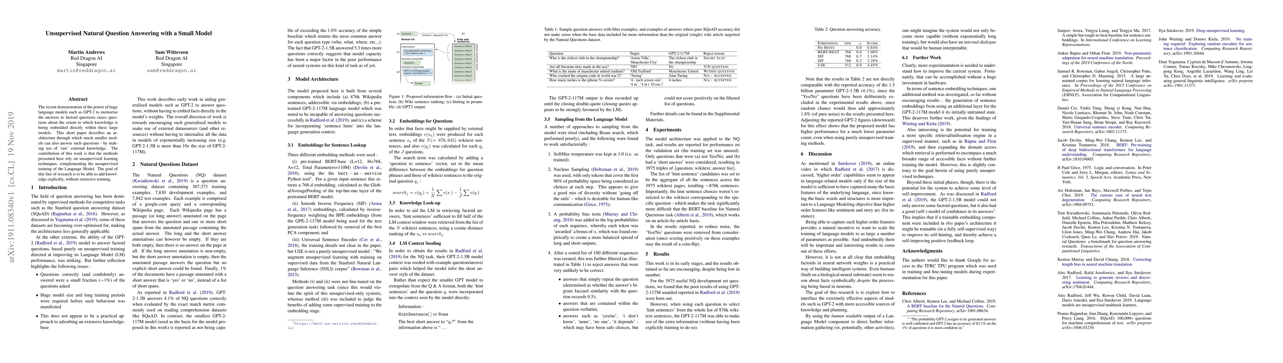 Thumbnail for Unsupervised Natural Question Answering with a Small Model