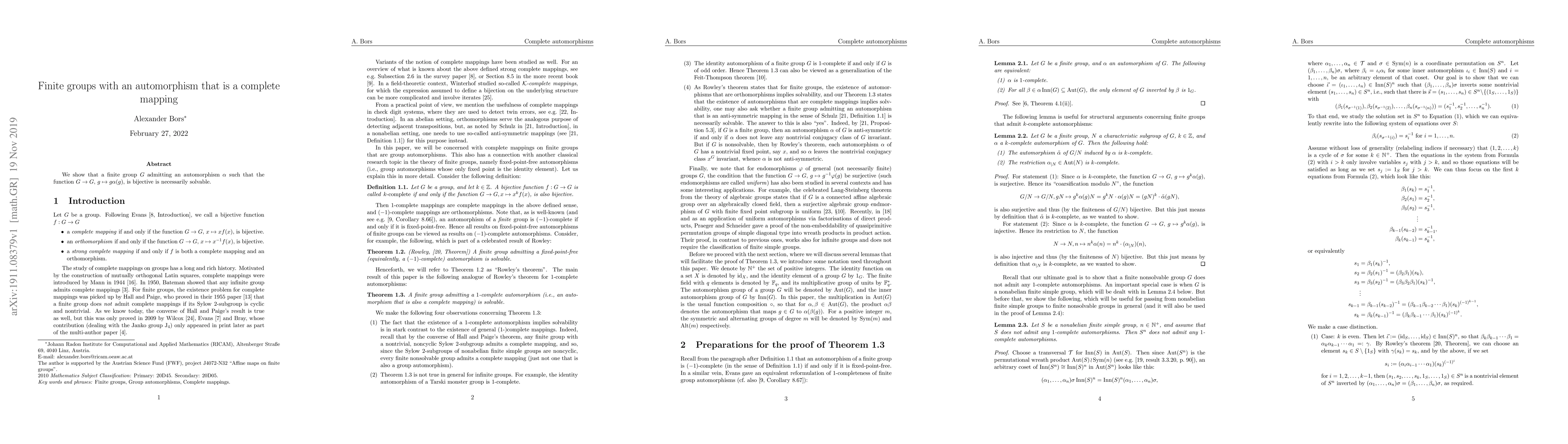 Thumbnail for Finite groups with an automorphism that is a complete mapping