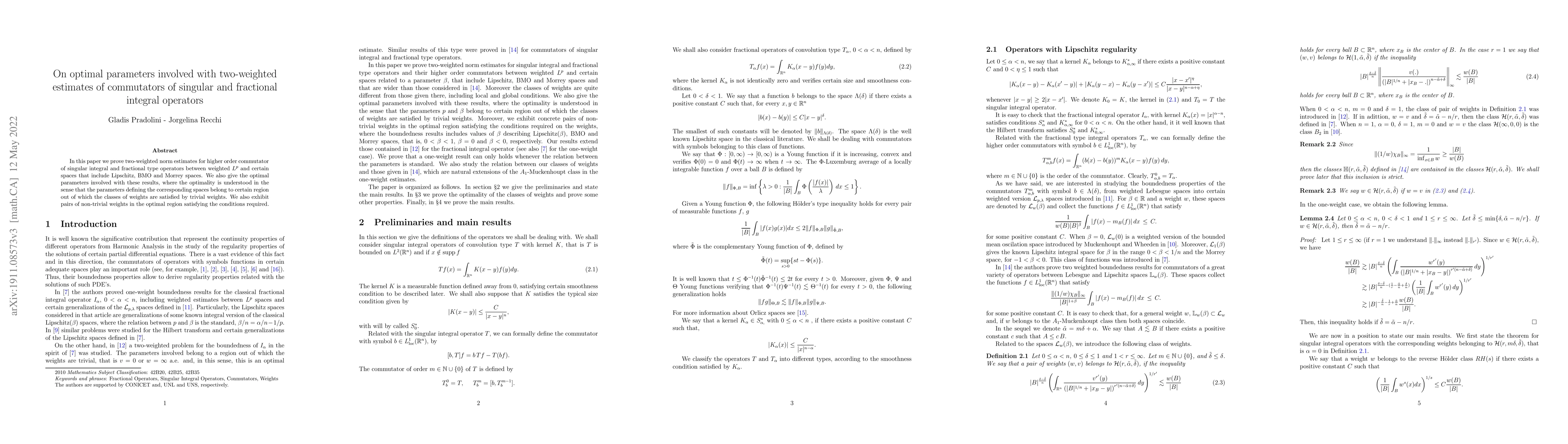 Thumbnail for On optimal parameters involved with two-weighted estimates of
  commutators of singular and fractional integral operators