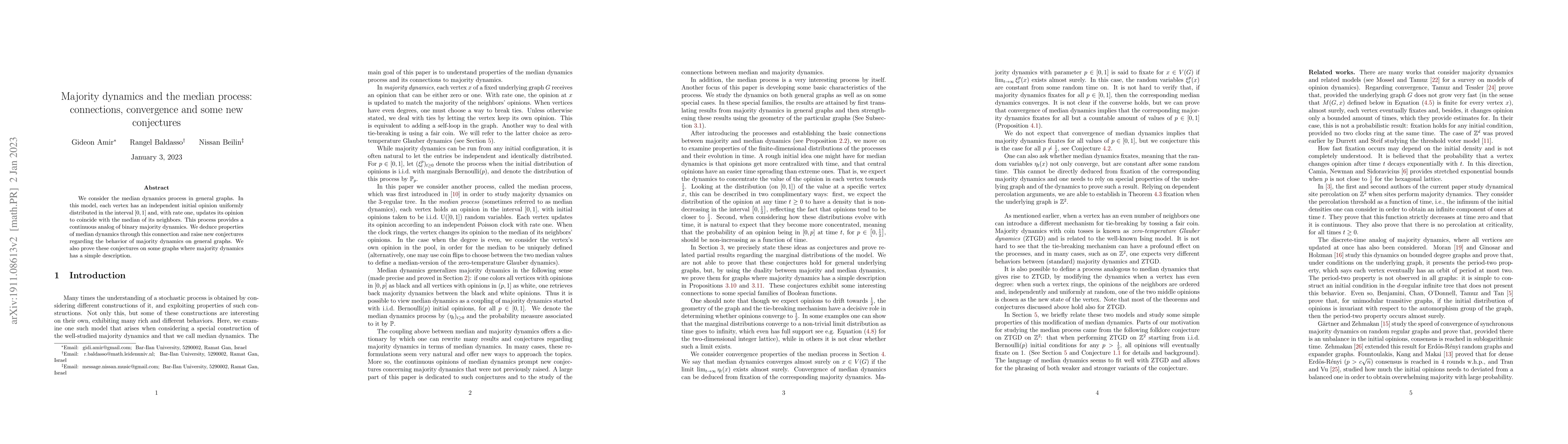 Thumbnail for Majority dynamics and the median process: connections, convergence and
  some new conjectures
