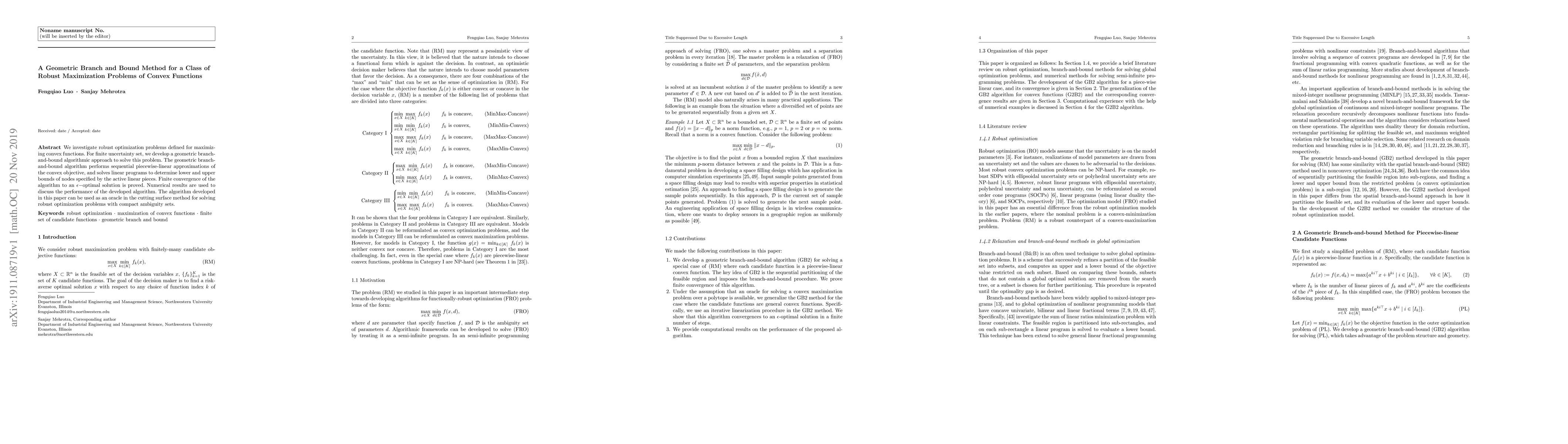 Thumbnail for A Geometric Branch and Bound Method for a Class of Robust Maximization
  Problems of Convex Functions