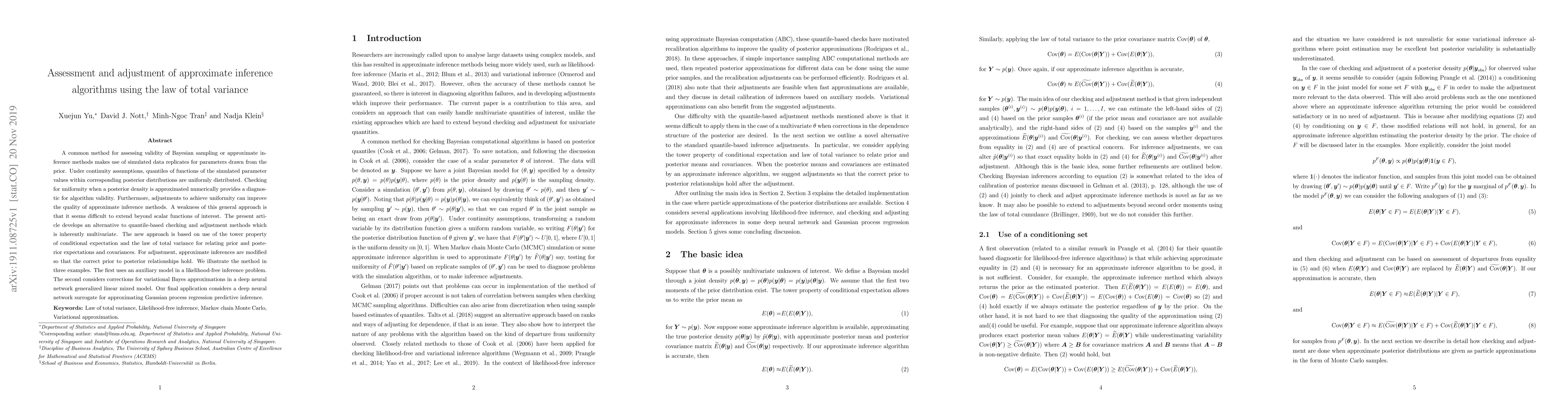 Thumbnail for Assessment and adjustment of approximate inference algorithms using the
  law of total variance
