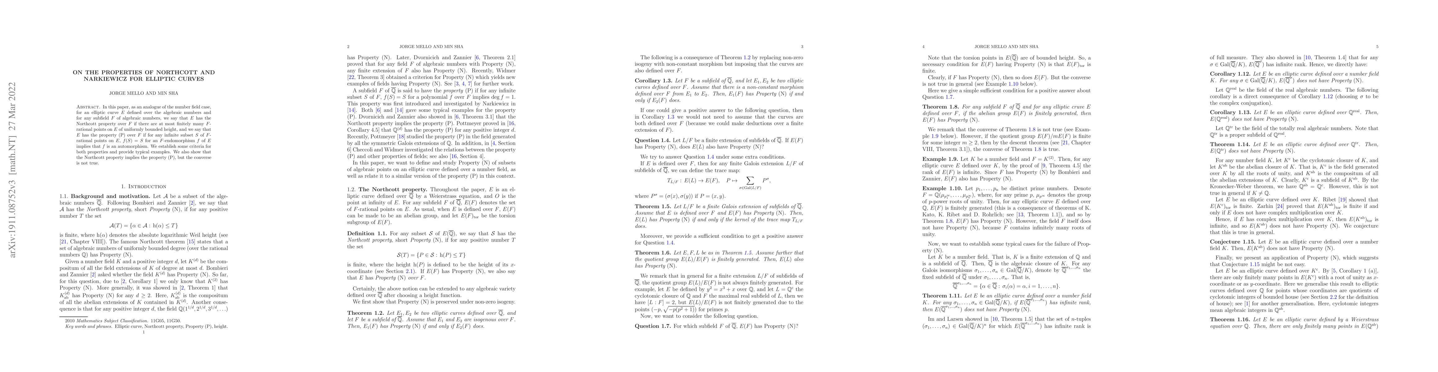 Thumbnail for On the properties of Northcott and Narkiewicz for elliptic curves