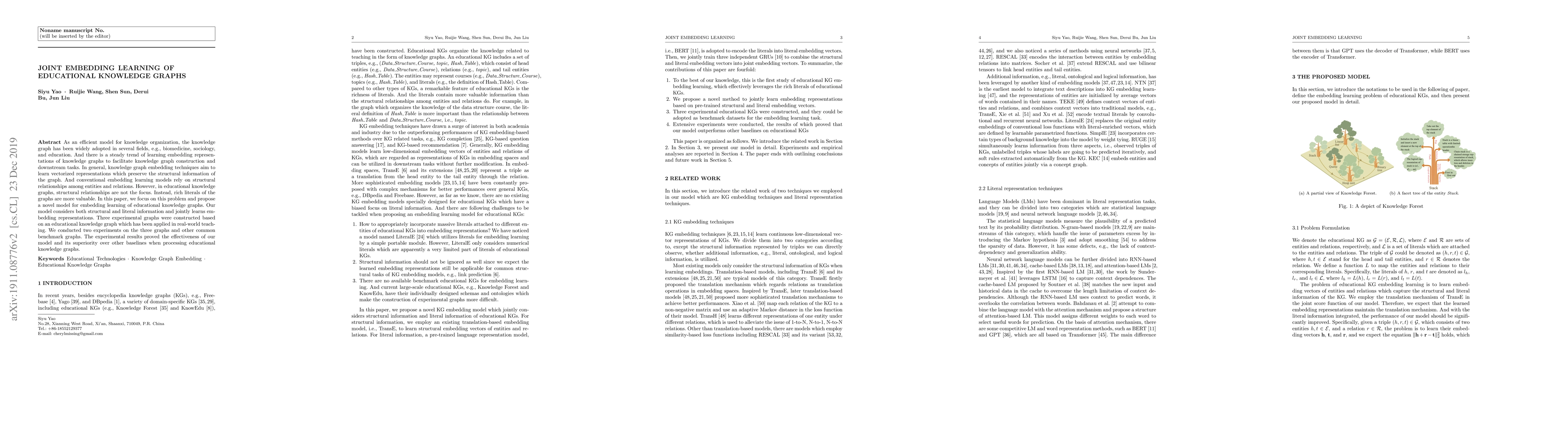Thumbnail for Joint Embedding Learning of Educational Knowledge Graphs