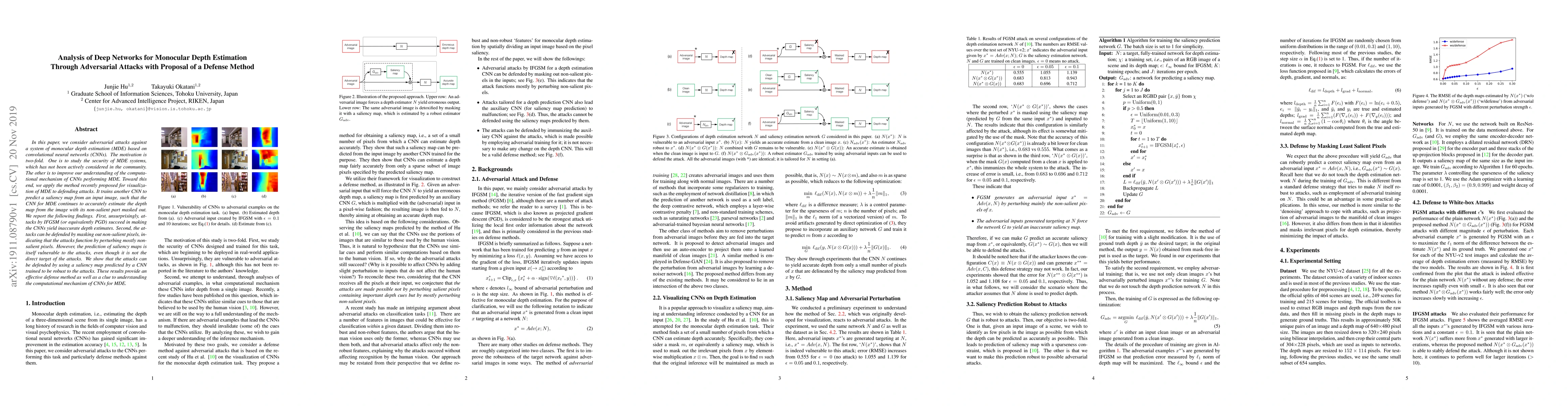Thumbnail for Analysis of Deep Networks for Monocular Depth Estimation Through
  Adversarial Attacks with Proposal of a Defense Method