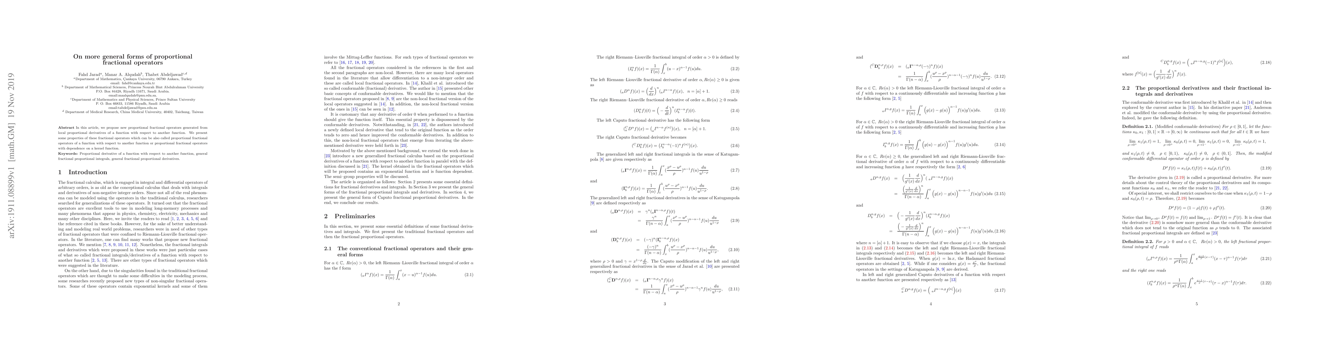 Thumbnail for On more general forms of proportional fractional operators