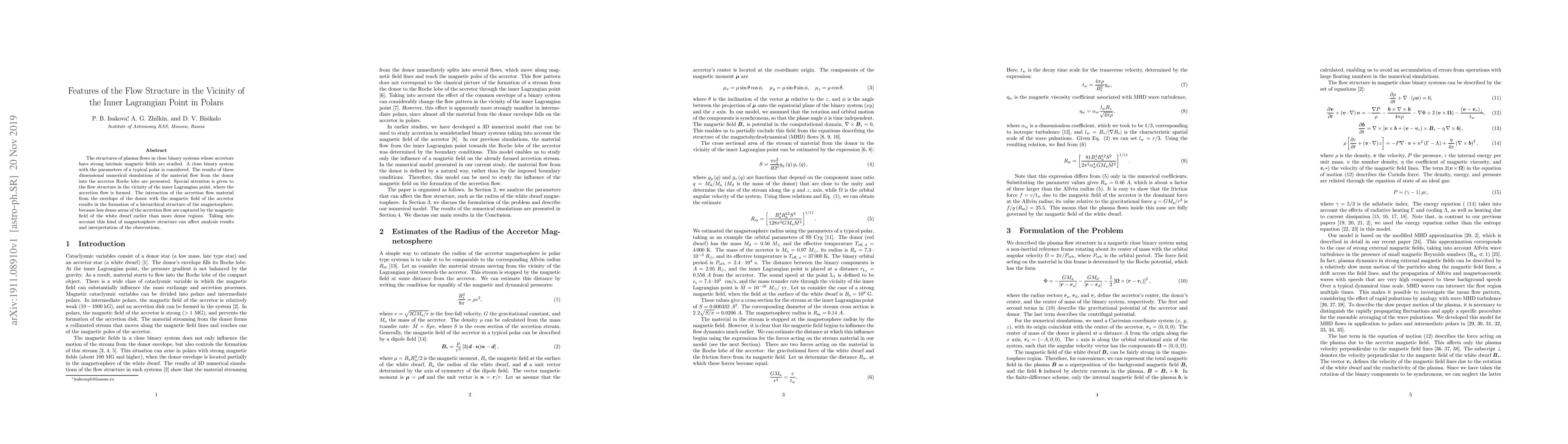 Thumbnail for Features of the Flow Structure in the Vicinity of the Inner Lagrangian
  Point in Polars