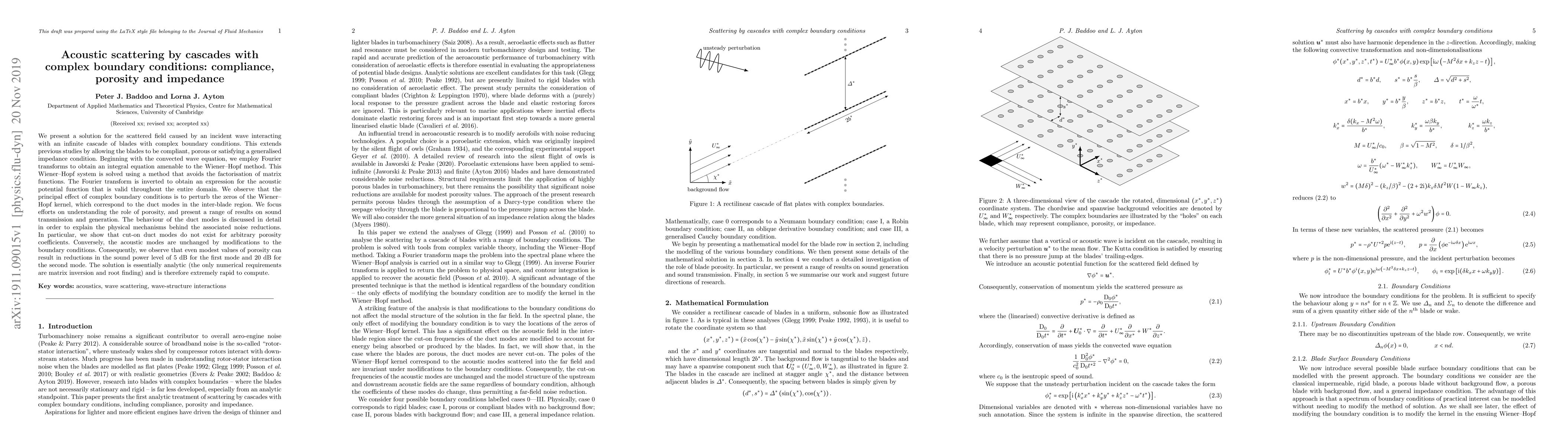Thumbnail for Acoustic scattering by cascades with complex boundary conditions:
  compliance, porosity and impedance