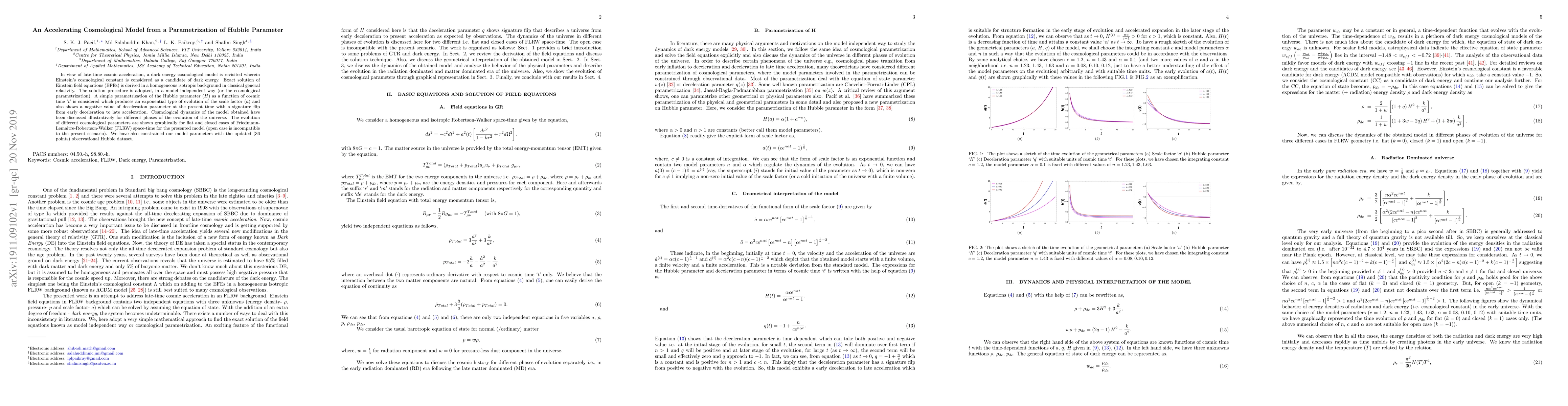 Thumbnail for An Accelerating Cosmological Model from a Parametrization of Hubble
  Parameter