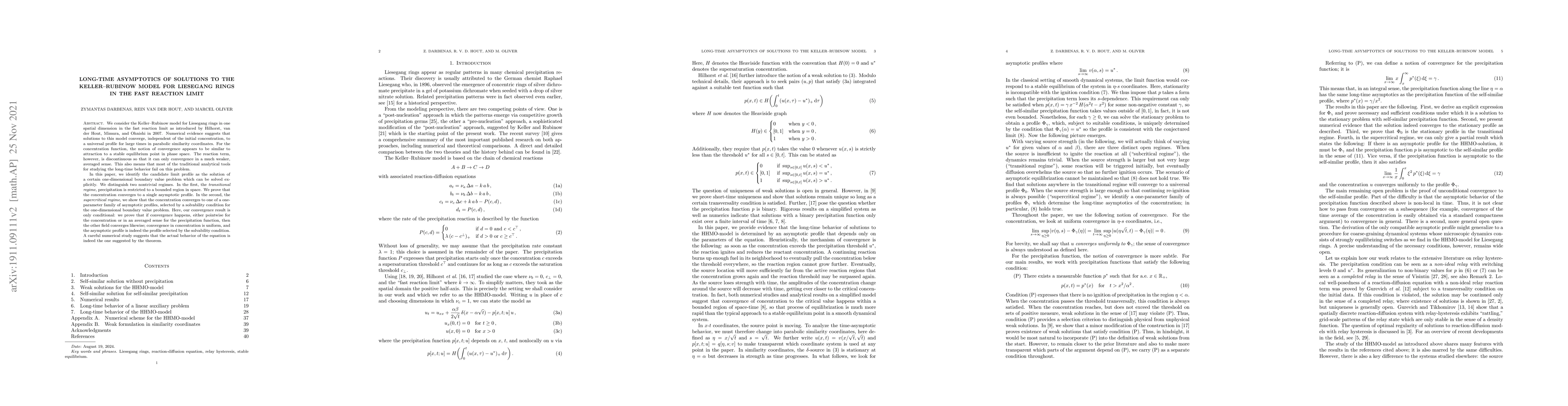 Thumbnail for Long-time asymptotics of solutions to the Keller-Rubinow model for
  Liesegang rings in the fast reaction limit