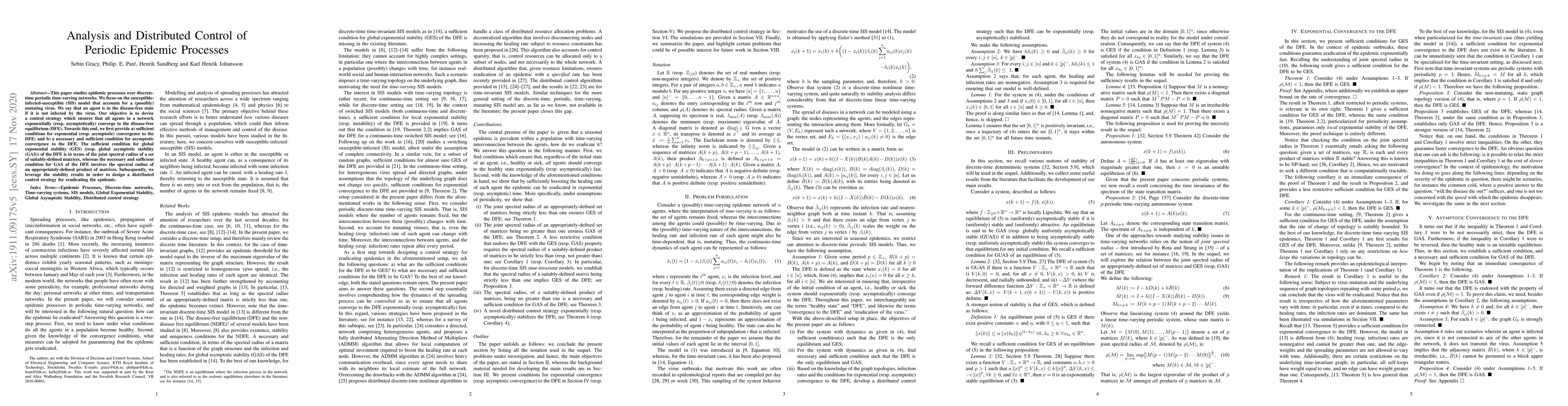 Thumbnail for Analysis and distributed control of periodic epidemic processes