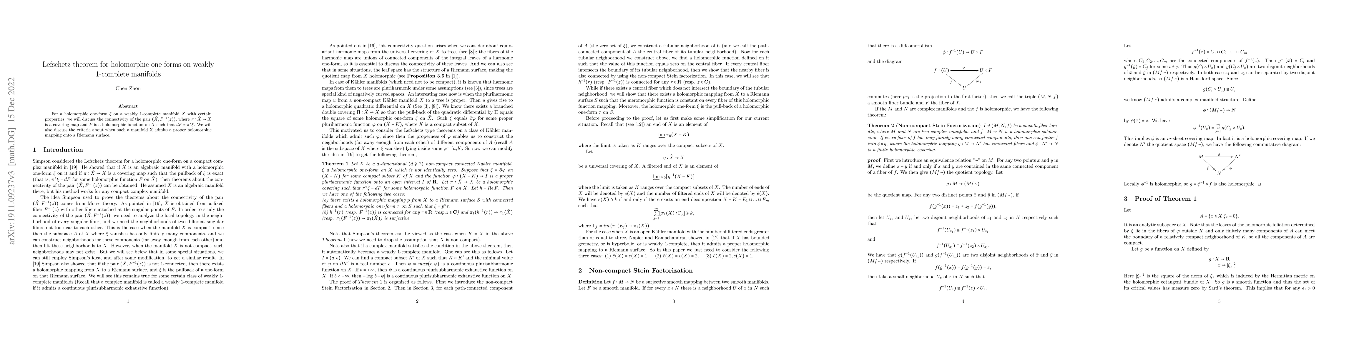 Thumbnail for Lefschetz theorem for holomorphic one-forms on weakly 1-complete
  manifolds
